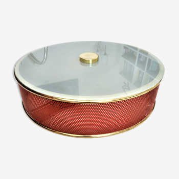 Ceiling lamp applied in red lacquered perforated metal