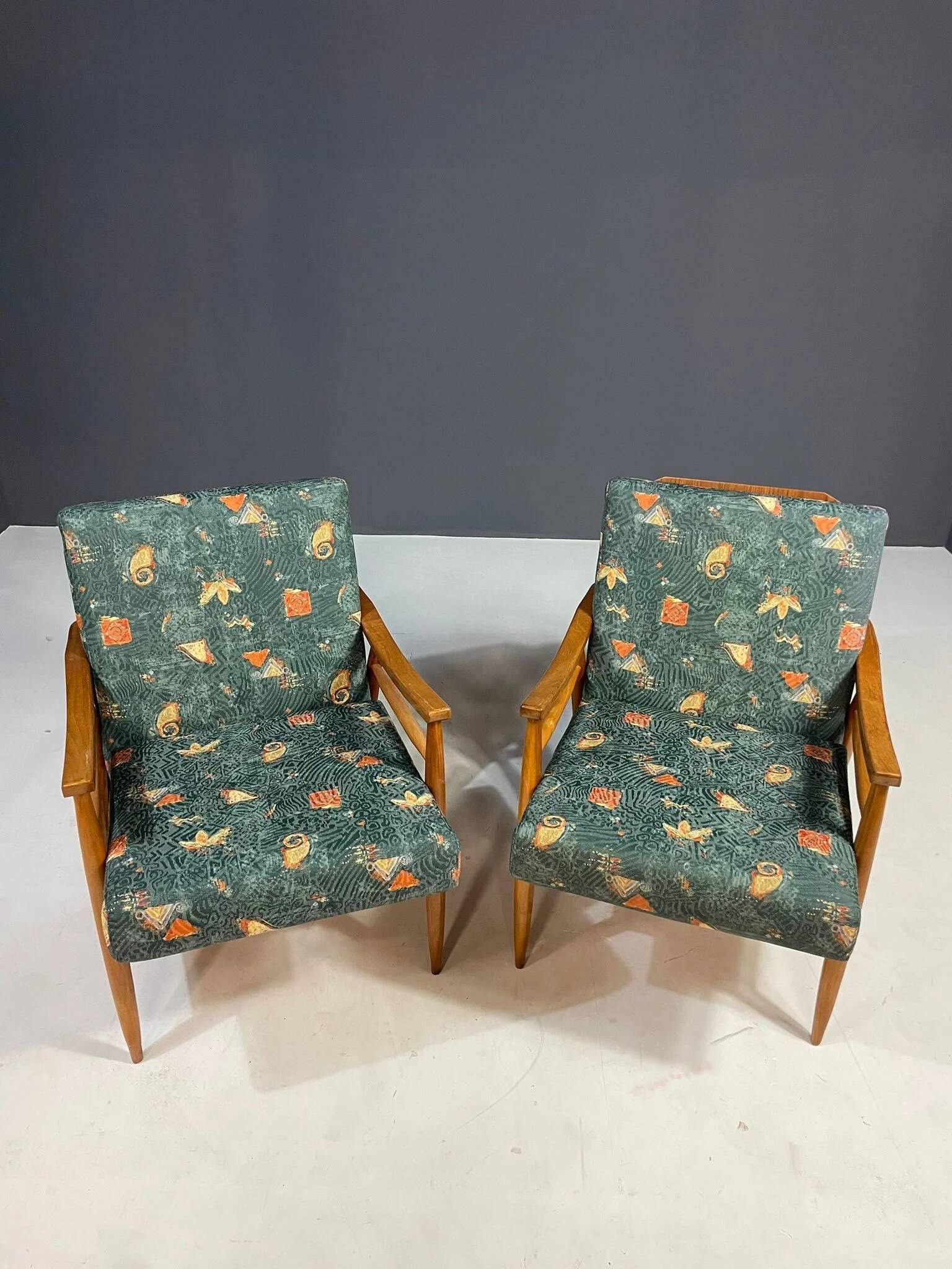 Pair of lounge armchairs mid century modern upholstered 1960s Czechoslovaki