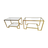 Pair of brass and glass coffee tables, 70s