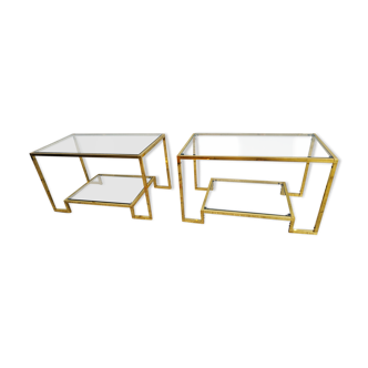 Pair of brass and glass coffee tables, 70s