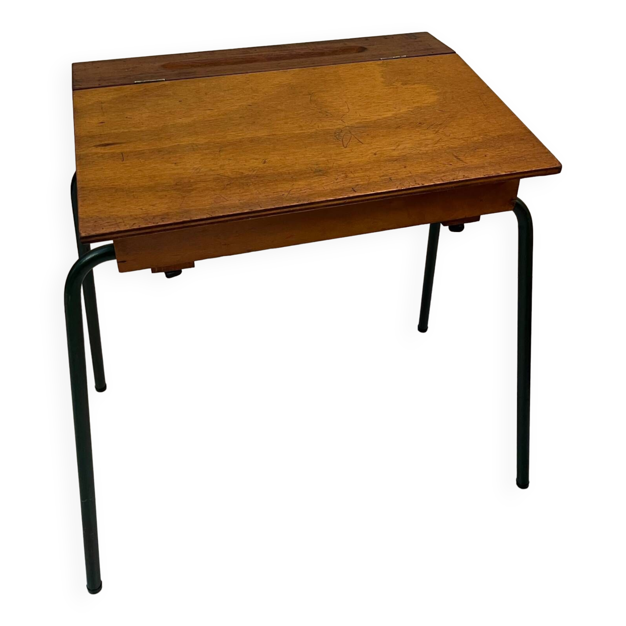 Folding wood and metal school desk