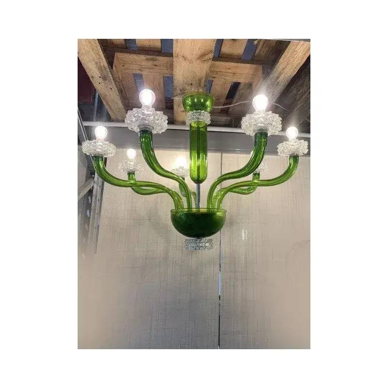 Green Murano Glass Chandelier with Trasparent Rostrato Boubeches from Simoe