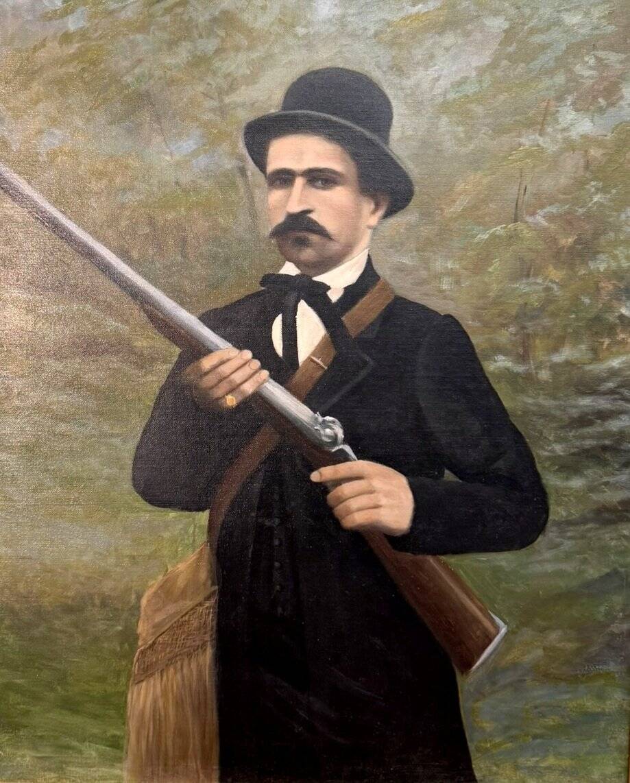 English school late 19th century: large oil on canvas "The Hunter"