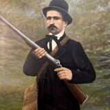 English school late 19th century: large oil on canvas "The Hunter"