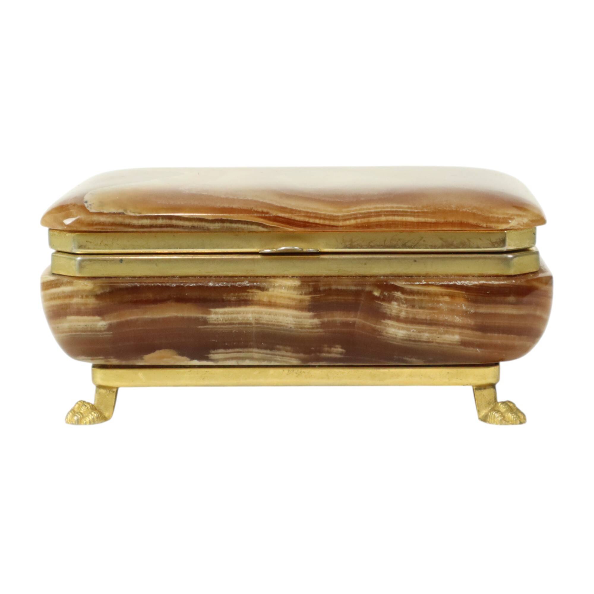 Vintage Italian Jewelry Box Alabaster Gold Lion Paws