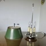 Authentic antique bouillotte lamp in chrome bronze with 3 lights, 1930s.