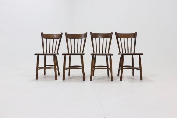 Ensemble de 4 chaises en chêne massif hollandais brutaliste des années 1960