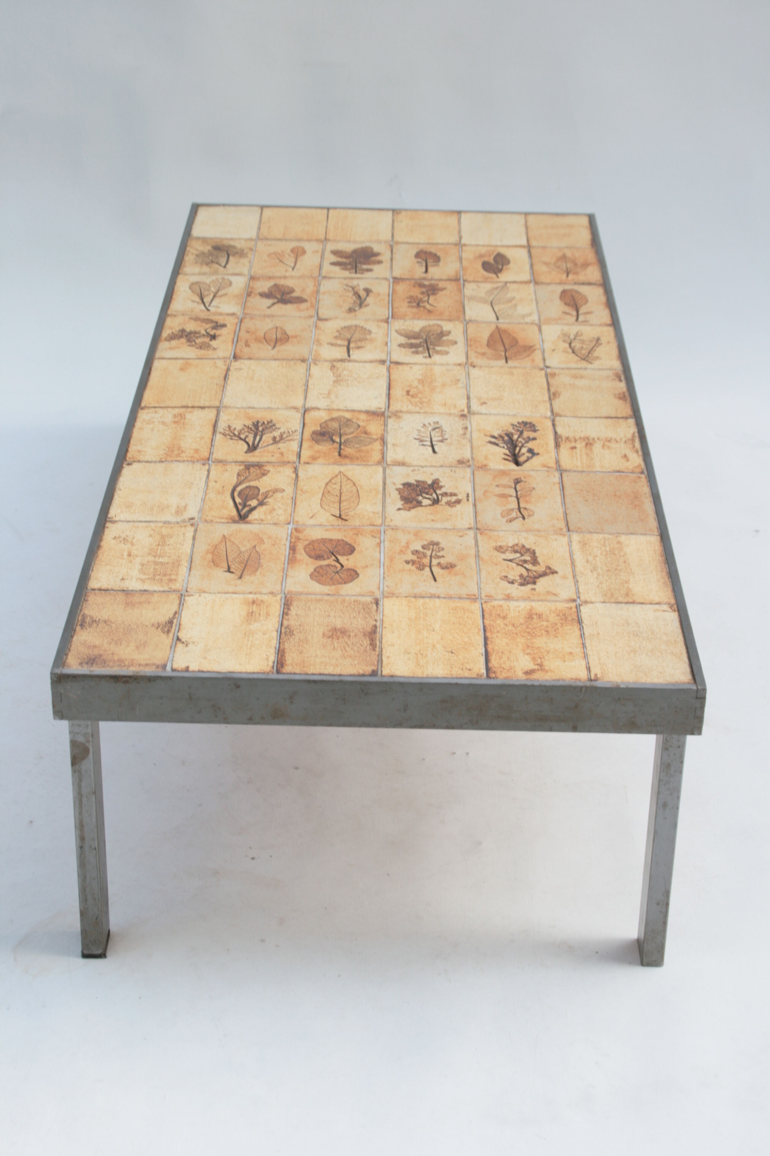 Rectangular metal and cermal herbarium coffee table by Roger Capron, 1960s