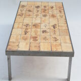 Rectangular metal and cermal herbarium coffee table by Roger Capron, 1960s