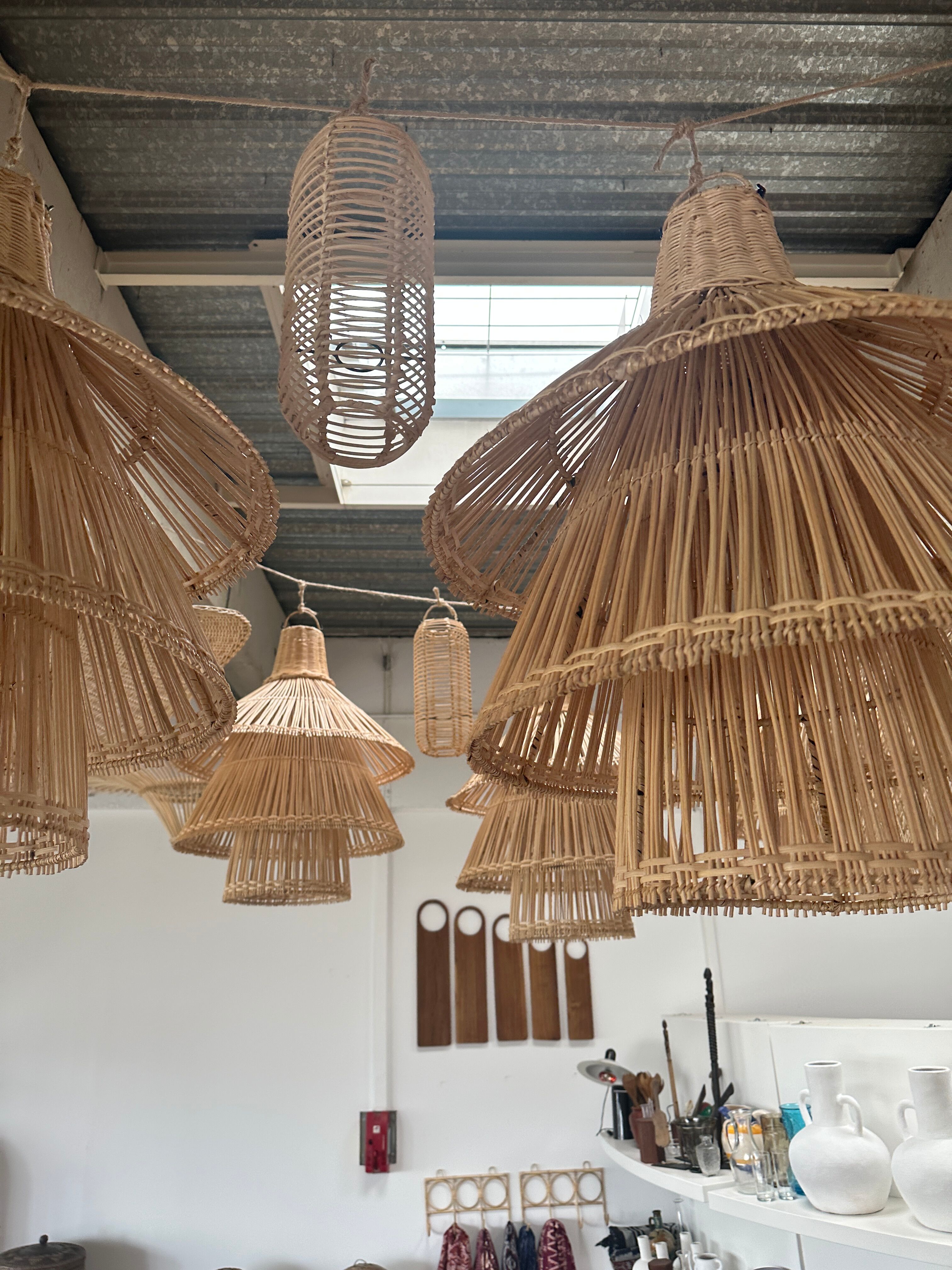 Rattan pendant lamp or light in the shape of an Asian lantern