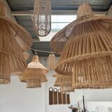 Rattan pendant lamp or light in the shape of an Asian lantern