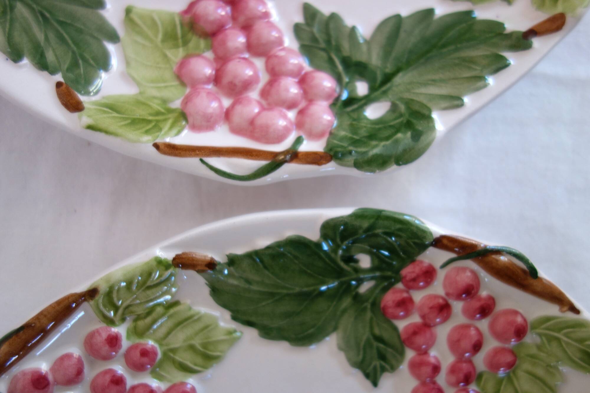 2 vintage barbotine grapes plates signed Francesco Guarino