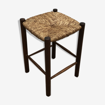 Tabouret en bois et paille tressée