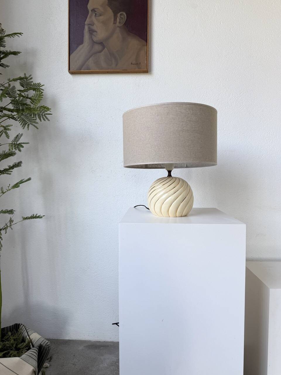 Barbi Ivory and Gold Ceramic Spherical Table Lamp