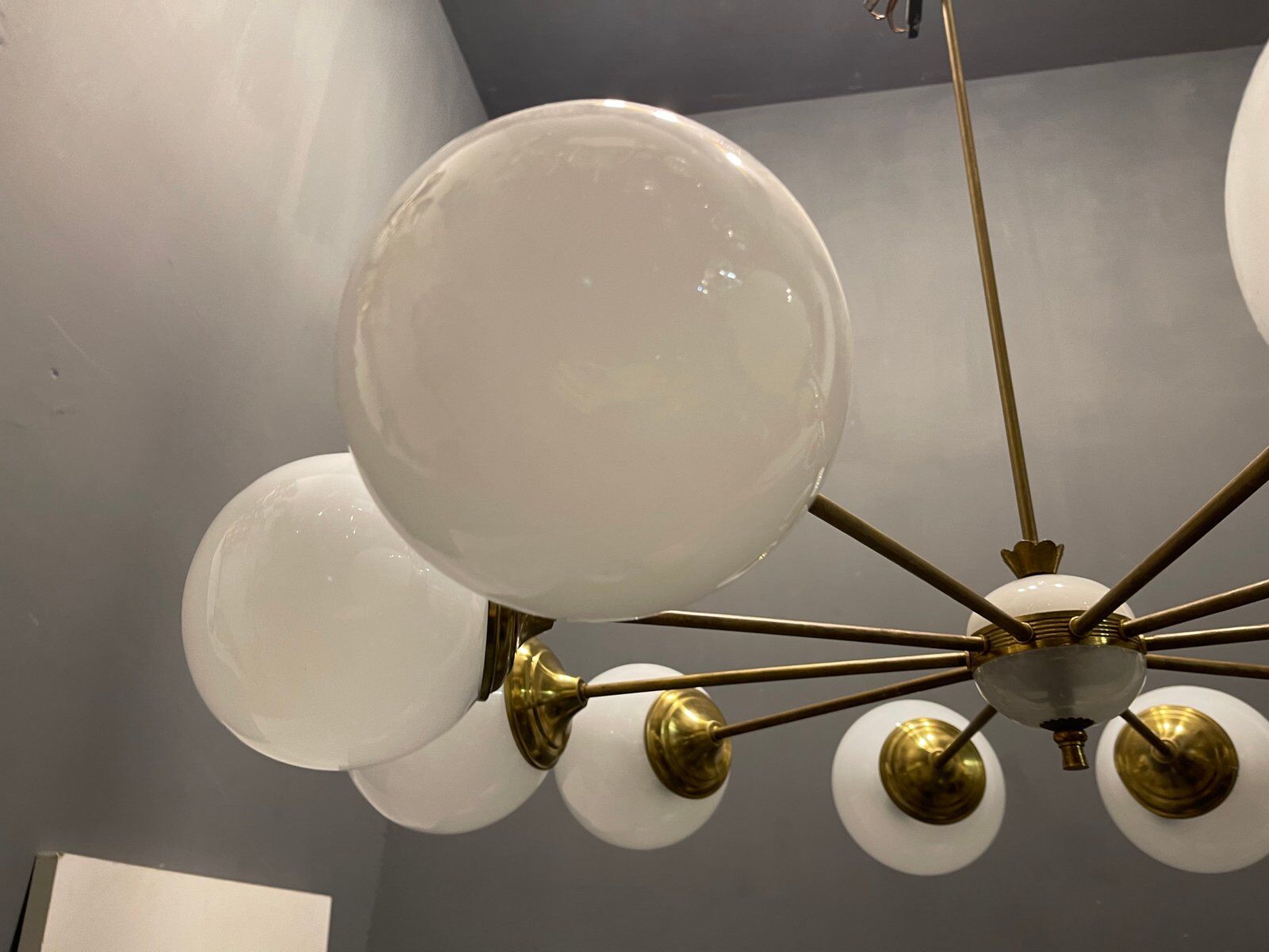 Opaline glass sputnik chandelier with 10 lights, 1960s