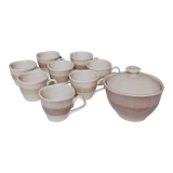 Coffee set 8 cups and sugar bowl from the earthenware factory of Pornic
