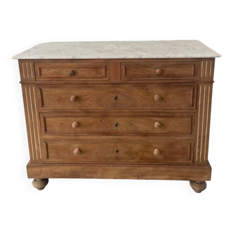 Sandblasted chest of drawers with white marble top