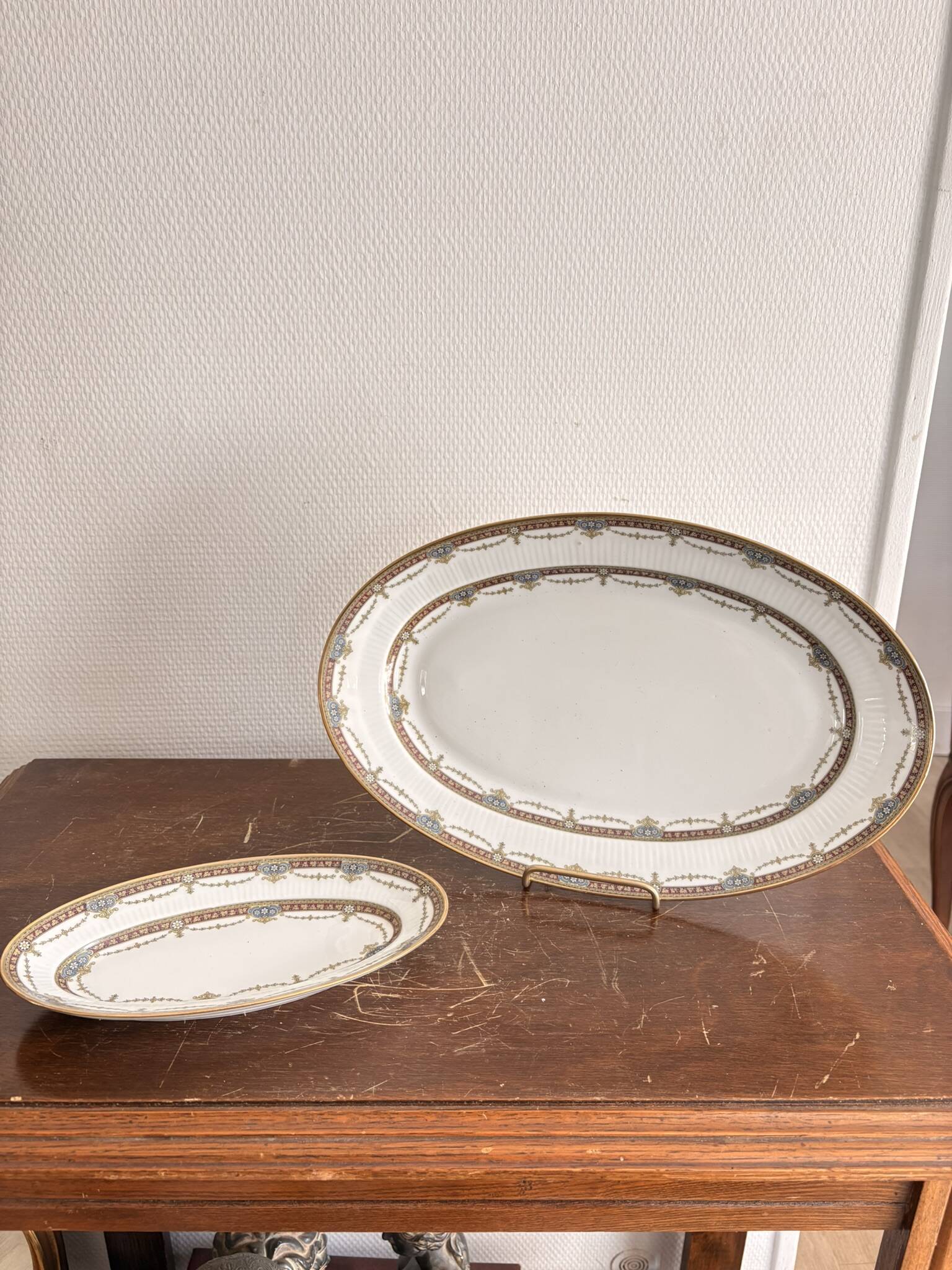 Lot 2 Plat Ovale Porcelaine Limoges Harreau Bord Godronné Style Néo Classiq