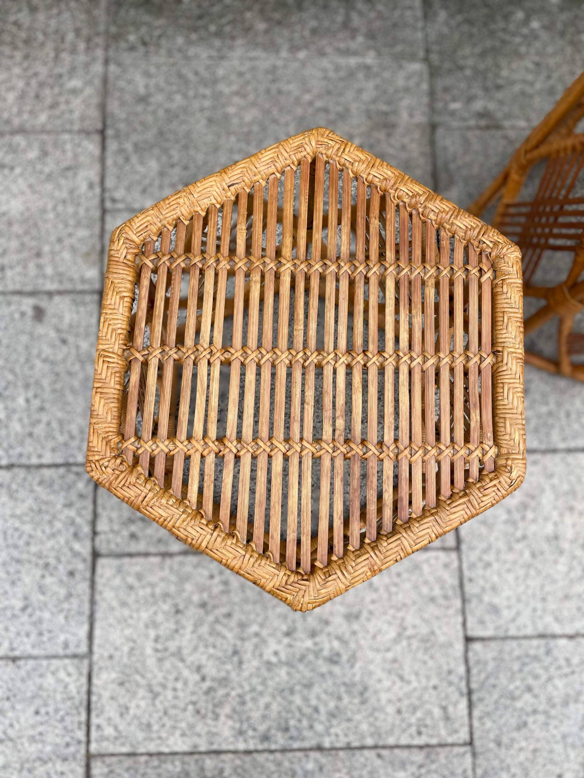 Pair of rattan side or bedside tables