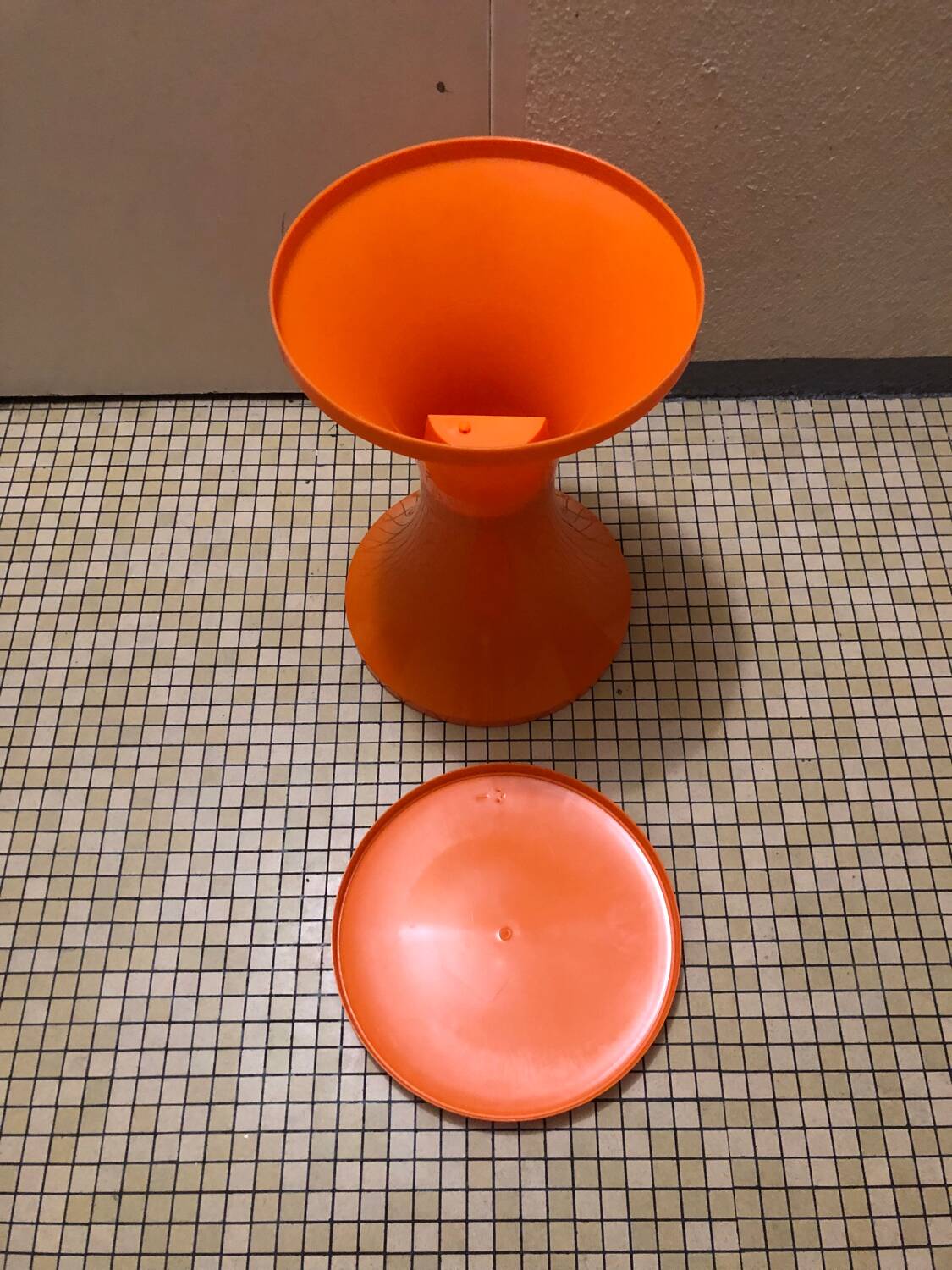 Vintage orange Tam Tam stool – Original stamp – 1970s