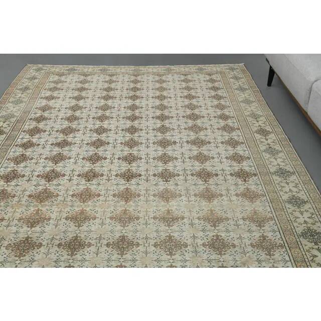 1970s vintage Turkish Oushak handmade wool cotton brown area rug 195x283