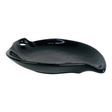 Black ceramic catchall, organic shape, vintage.