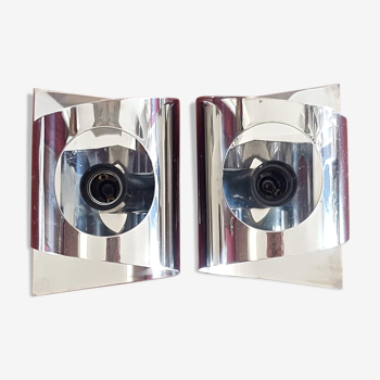 Pair of wall light 70s chrome metal