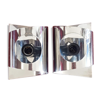 Pair of wall light 70s chrome metal