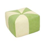 Pouf carré vintage skaï simili cuir vert crème 43cm