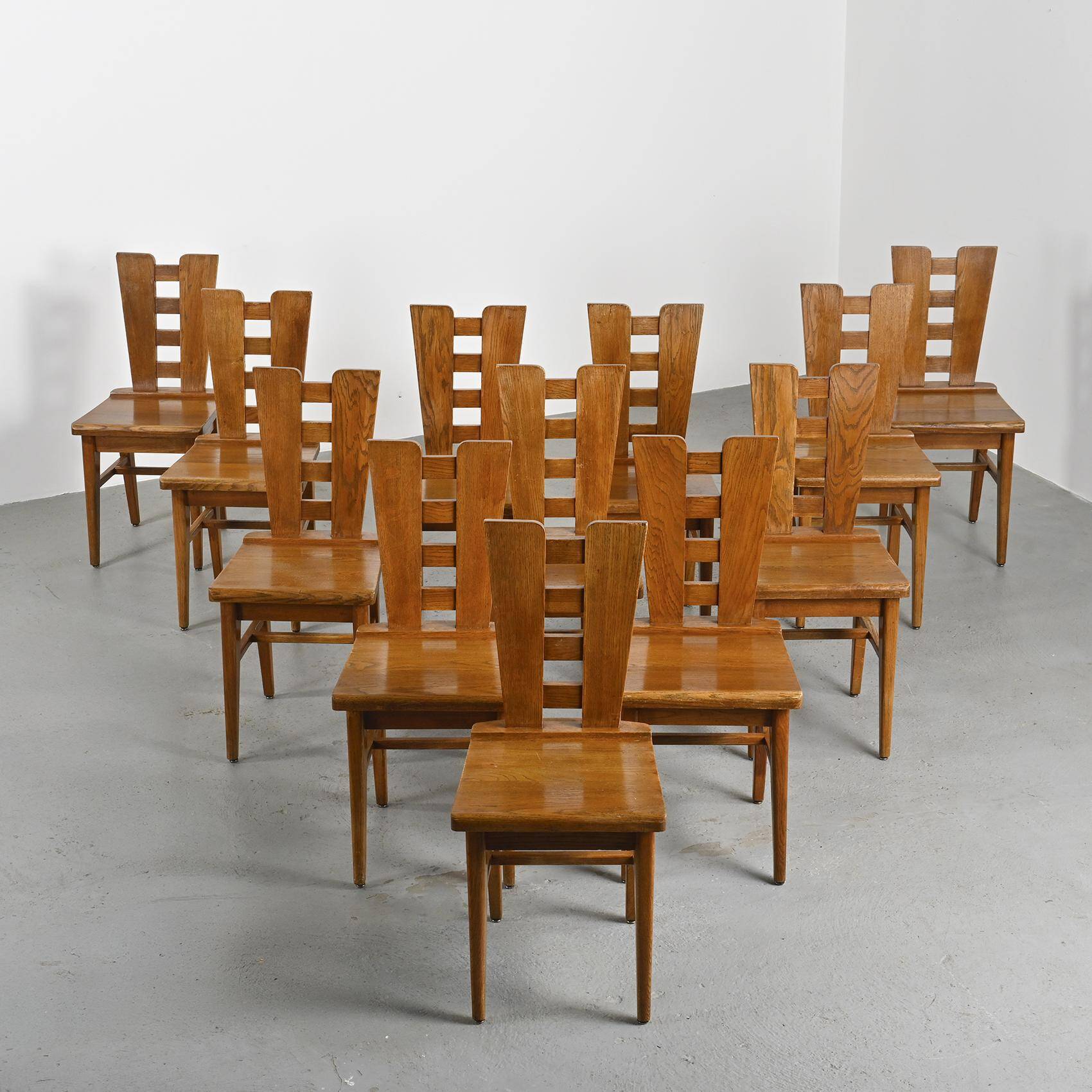 Set of six oak chairs by Henry Jacques Le Même, France circa 1940