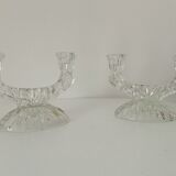Paire de chandeliers vintage en verre ciselé années 60/70
