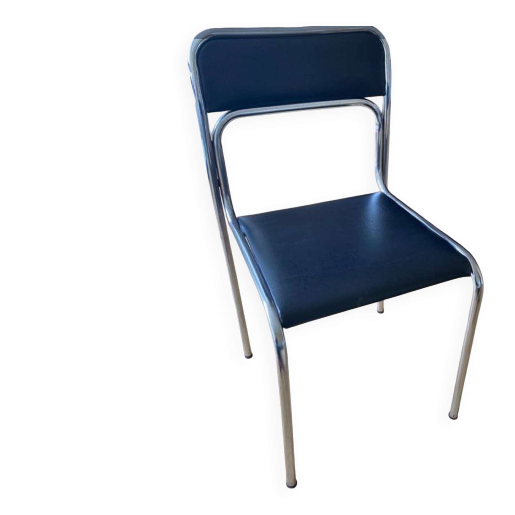 Chaise style Bauhaus chrome similicuir 1980