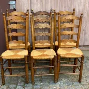 6 Rustic Solid Wood and Straw Chairs in 1960s Country Style