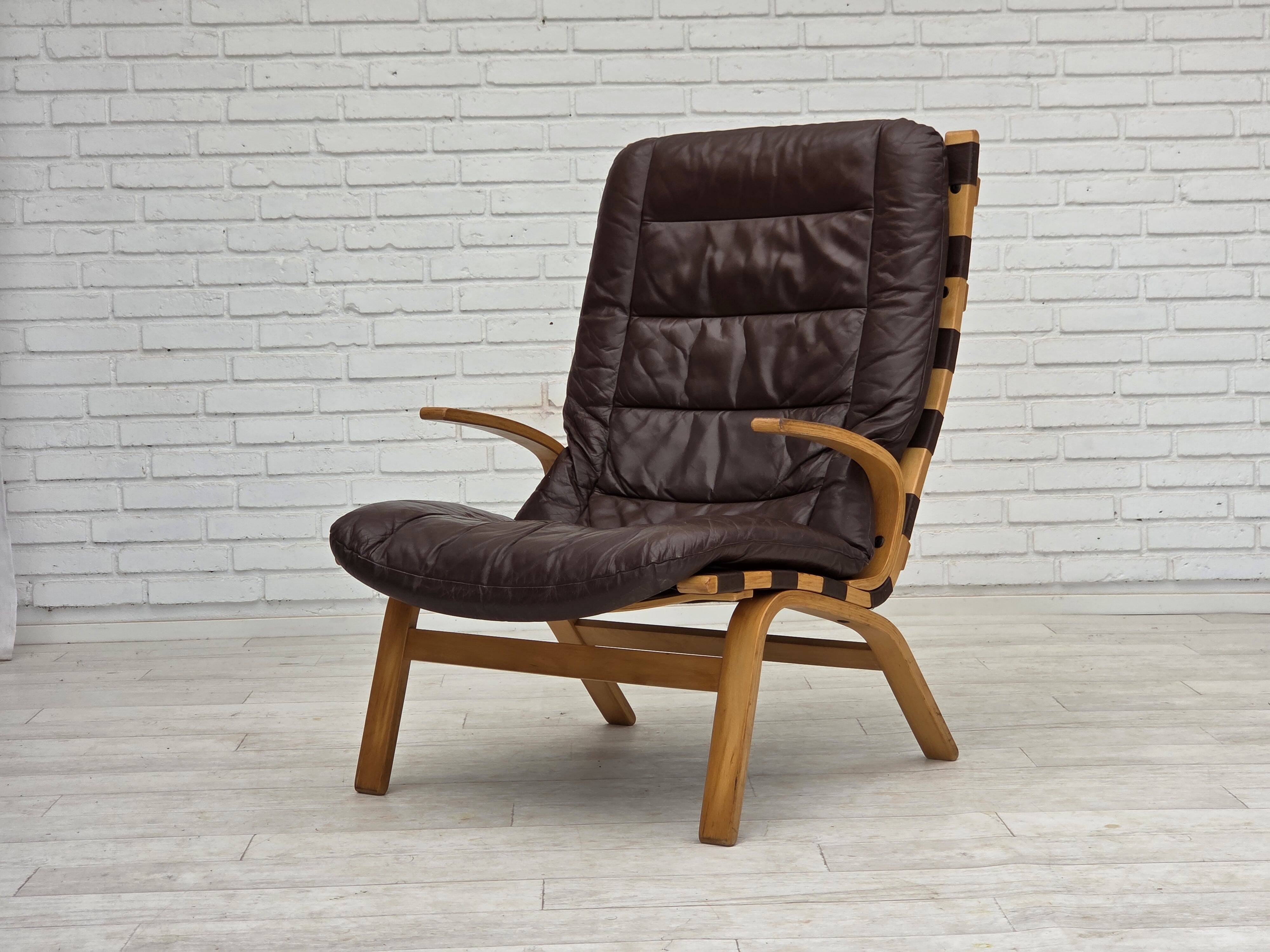 1970s, Danish design by Farstrup, set of 2 armchairs, furniture leather.