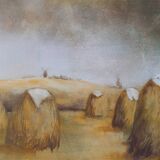 Large signed painting of a hay landscape from the Belgian painter Frank Bog