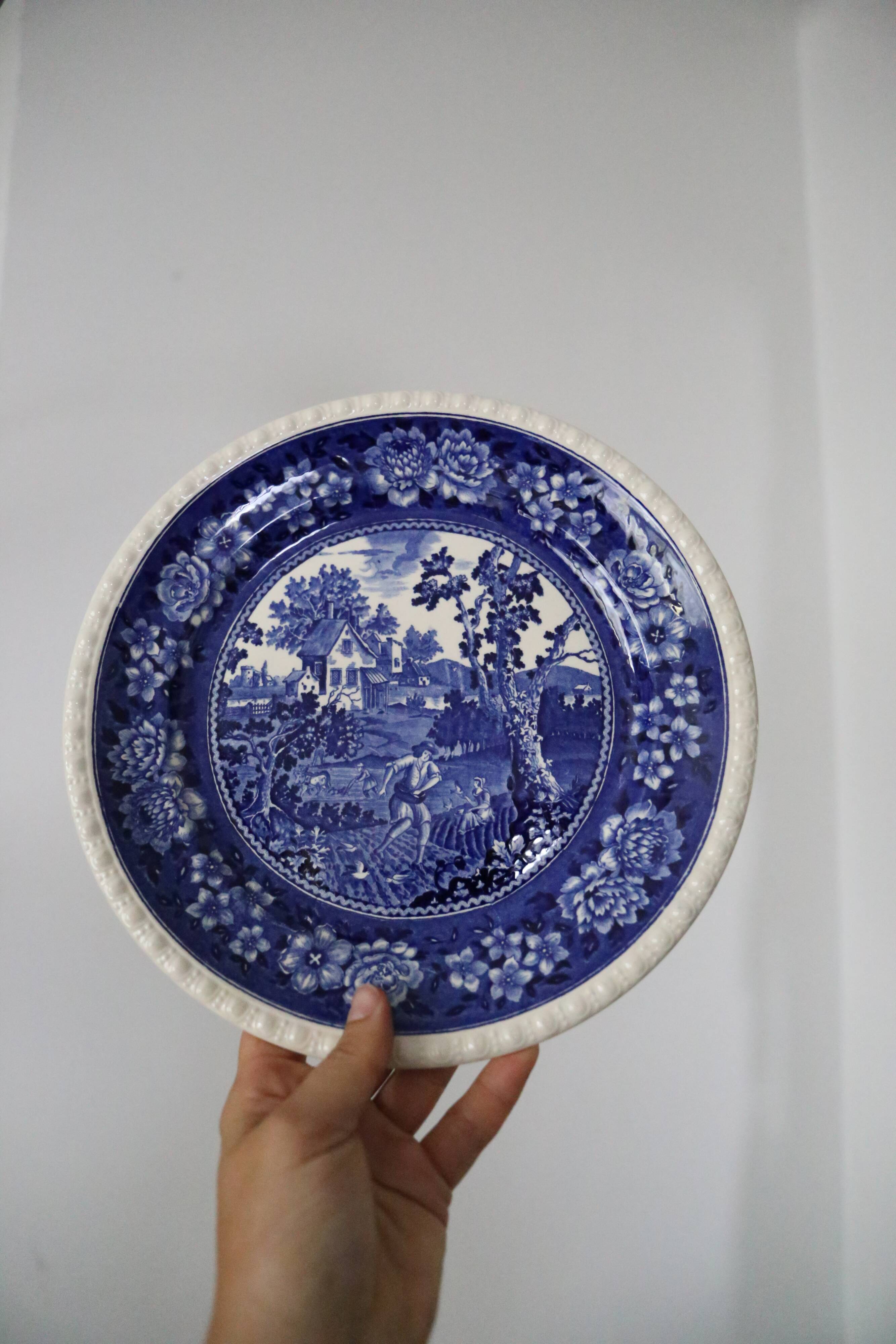 Set of 6 flat plates Villeroy and Boch, blue Rusticana model, vintage