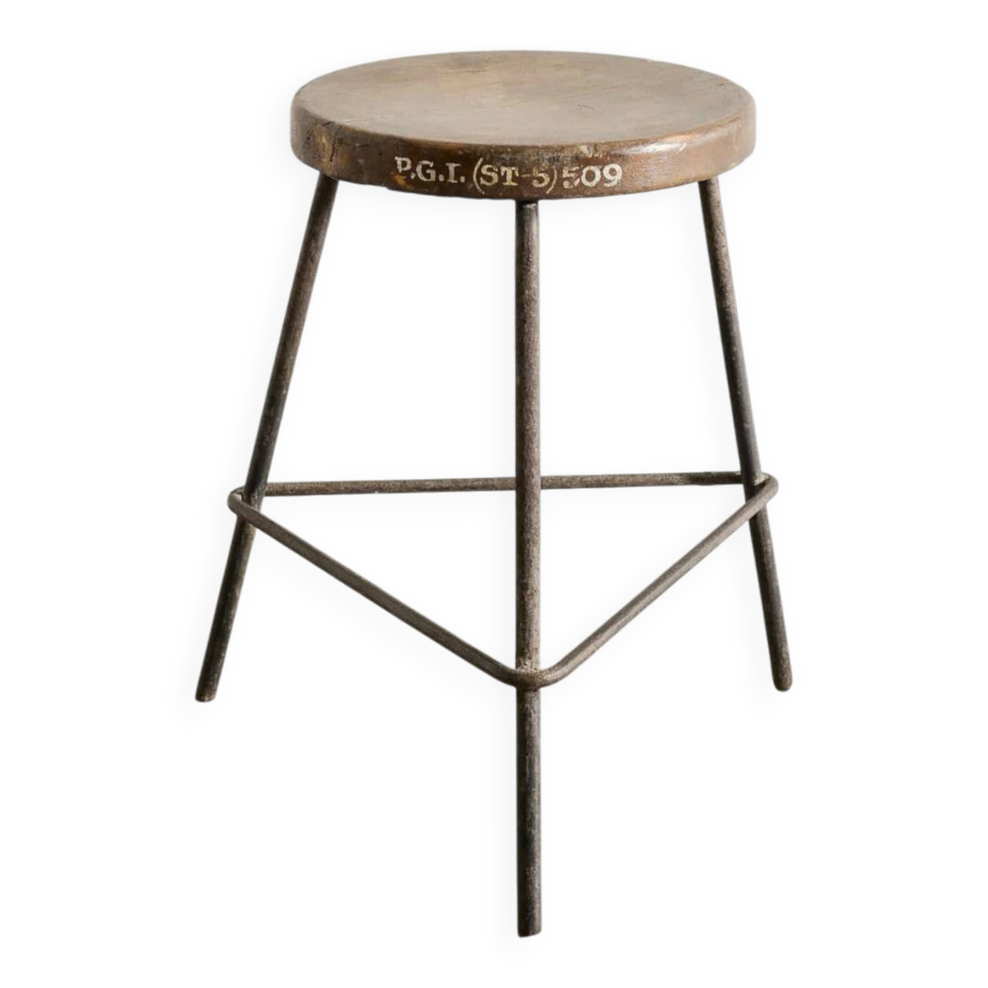 French Mid Century Wooden & Iron Stool by Pierre Jeanneret, 1950s