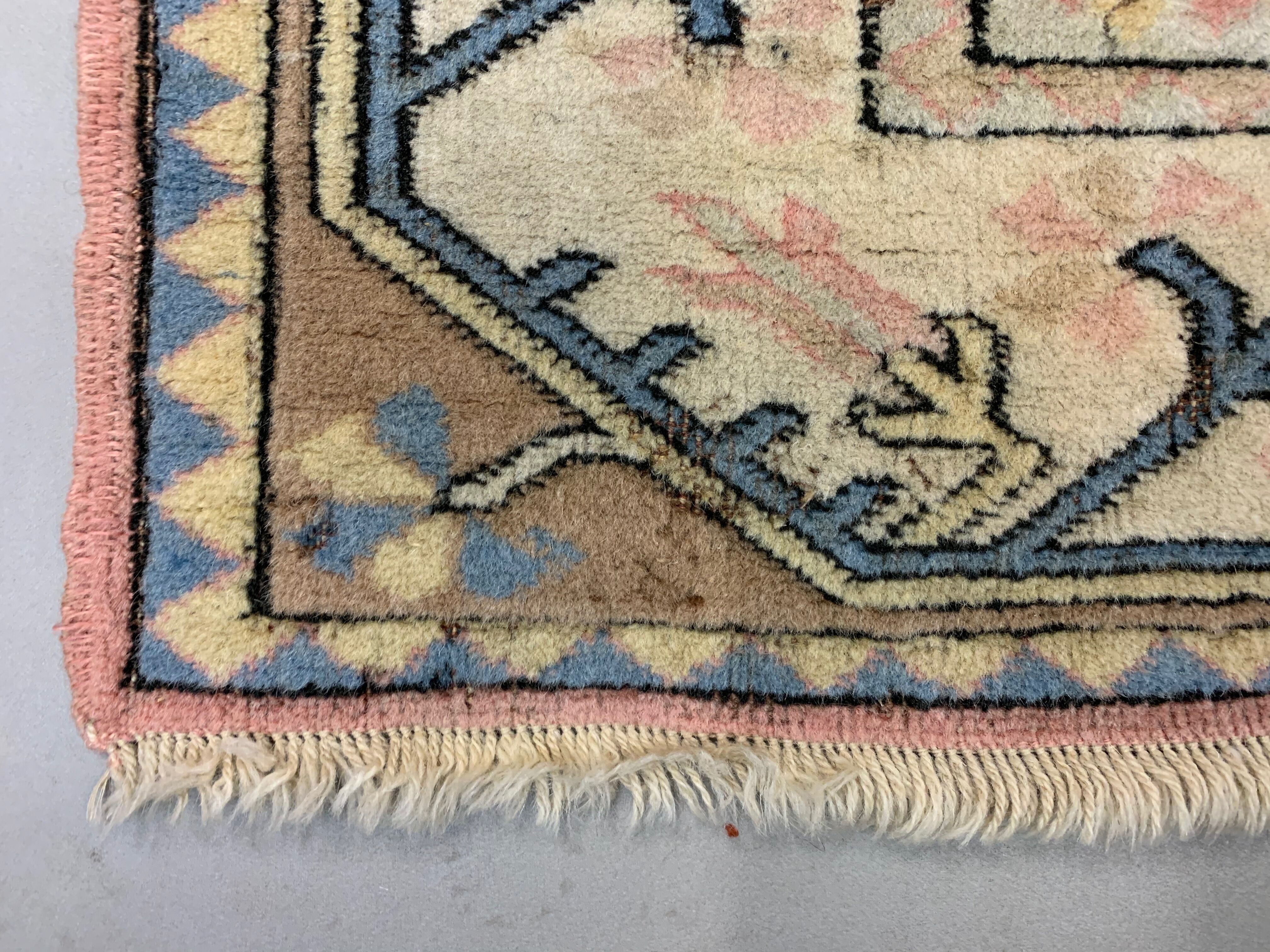 Old Turkish Milas Rug 212x122 cm old vintage carpet Ushak Region Pink Beige Blue