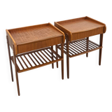 Teak fineer nachtkastjes set met lade uit Zweden