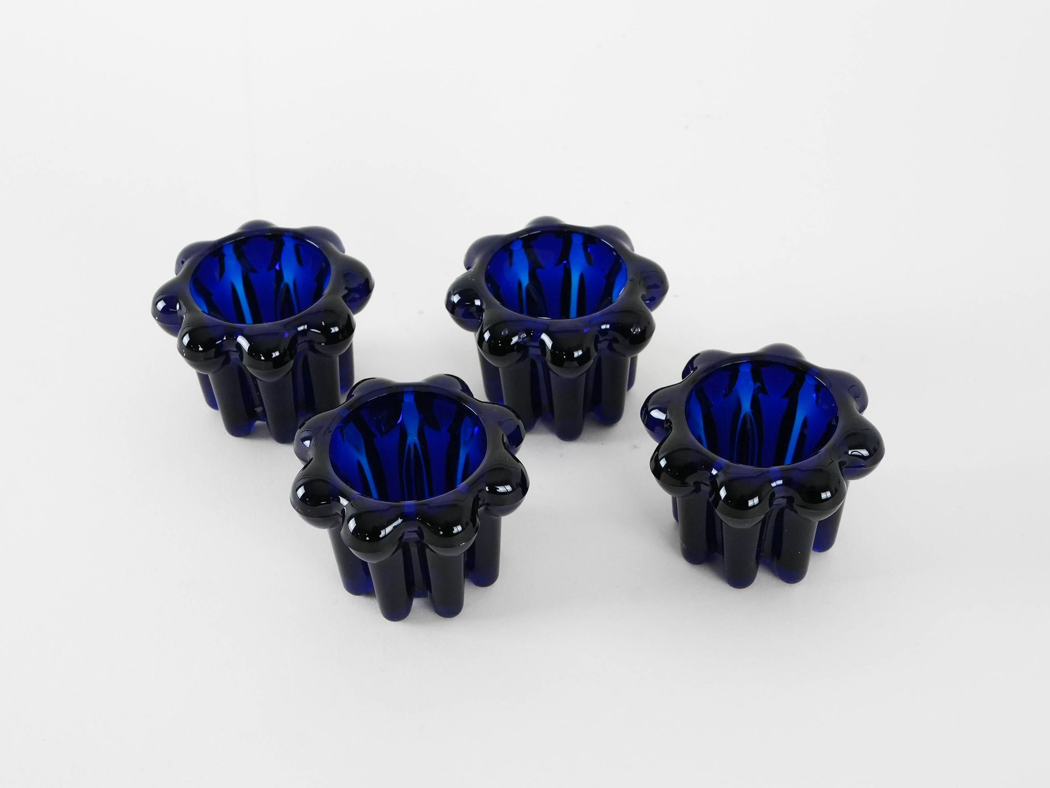Set of cobalt candle holders, French design, 1970s, manufactured in Reims