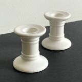 Pair of White Ceramic Candlesticks