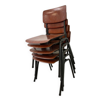 Set of 5 Marko school chairs wood and black steel Netherlands 70s
