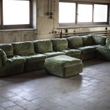 8-piece modular sofa in green velvet, Germany, 1970s