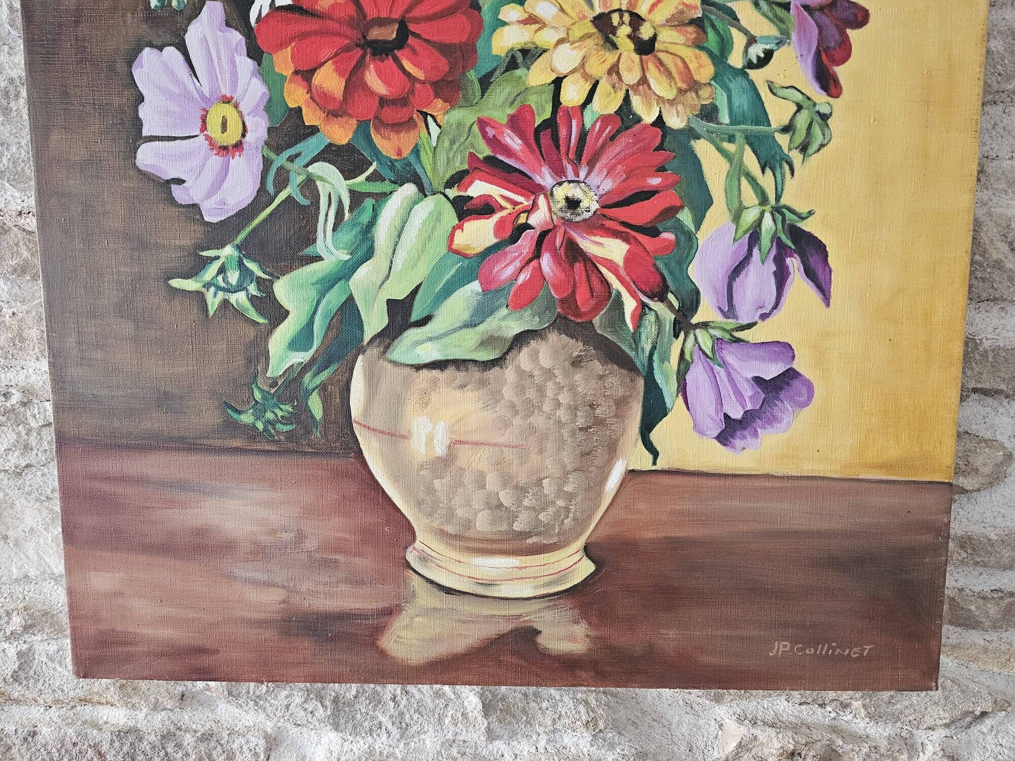 Oil on Canvas Still Life Spring Flowers Signed JP Collinet
