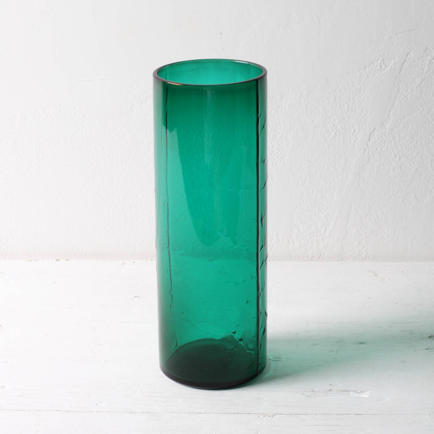Green Mid-century Glass Vase Ek with Plant Pattern / Björkshults Glasbruk