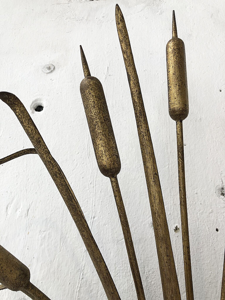 Gold metal reeds flowering wall light