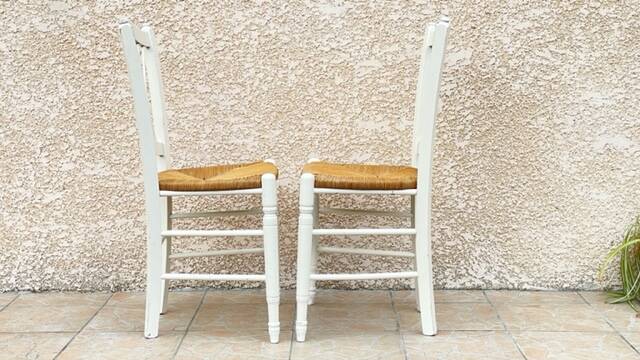 Pair of Vintage WHITE Straw CHAIRS