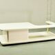 White High Gloss Free Form Italian Design Coffee Table w. Brass Accents 70s