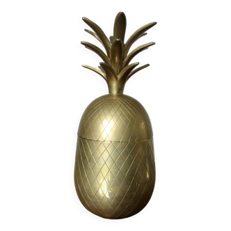 Large solid brass pineapple, 30cm, Hollywood Regency, 1970