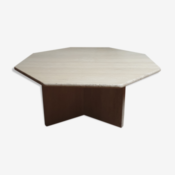 Octagonal vintage travertine coffee table